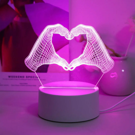3D Two-Hand Heart Night Light – LED Home Decor