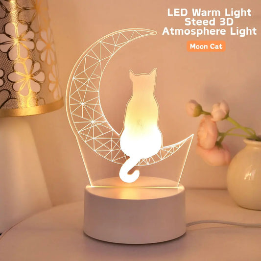 Moon Cat 3D Night Light – USB Desk Lamp